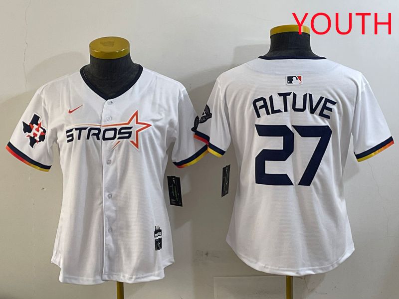 Youth Houston Astros 27 Altuve White three generations Joint Name Nike 2025 MLB Jersey style 8